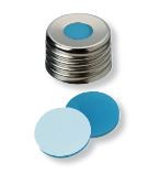 Schraubkappe 18mm Silicon blau transparent 45°Shore A, 1,3mm, PTFE weiß, 100 Stück