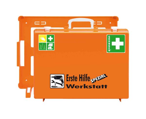 Erste-Hilfe-Koffer Spezial Werkstatt, gefüllt nach DIN 13 157, orange