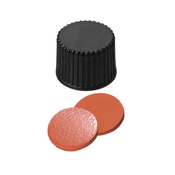 Screw caps ND8, PP black, natural rubber red-orange/TEF transparent, 100 pieces