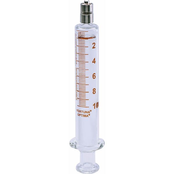 All glass syringes,FORTUNA,OPTIMA, CE, Luer-Lock-tip,amber grad.,autoclavable at 134°C