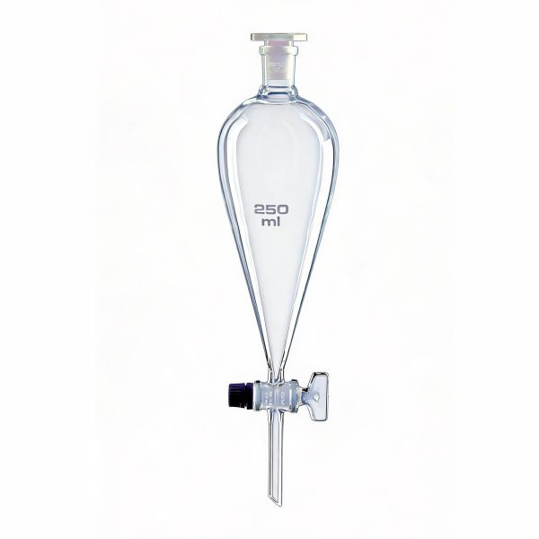 Separatory funnel, Squibb, graduated, with solid NS glass plug