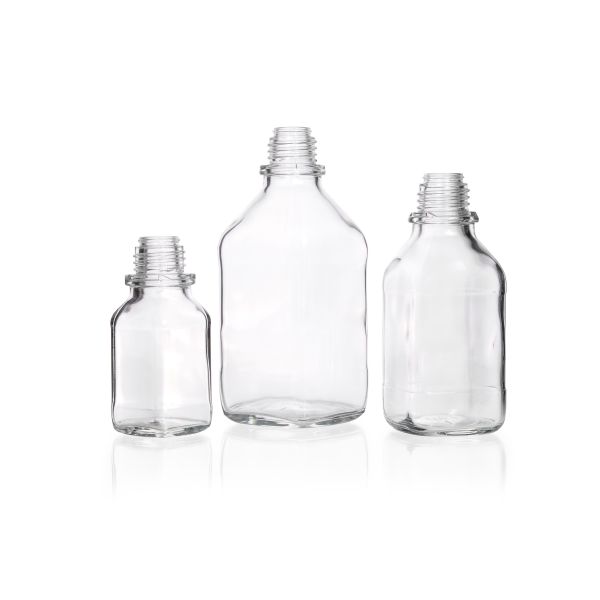 Square screw top bottle, 100 mL, clear glass, GL 32