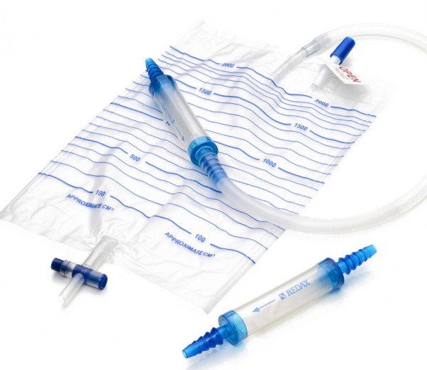 TDS secretion collection bag 2.000 mL, with Heimlich valve and tap