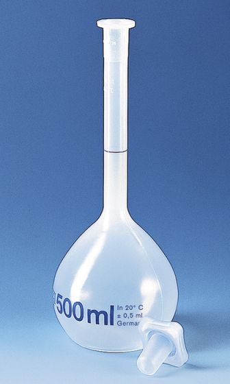 Volumetric flasks, 500 mL, NS 19/26, PP, class B, transparent, with PP stopper