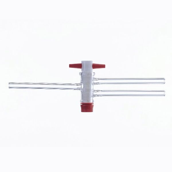 Double oblique bore stopcock, PTFE-plug NS 14,5/2,5 mm bore