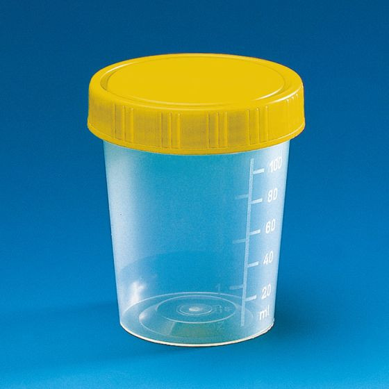 Universalbehälter, 100 : 20 mL, PP, Schraubdeckel PE (gelb), y-steril