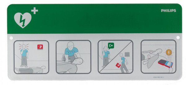 AED-Hinweisschild mit Kurzanleitung