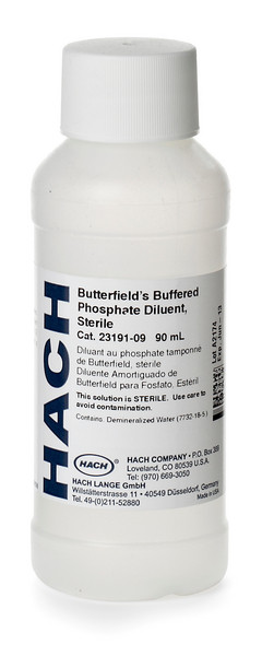 Butterfield's buffered phosphate, 90 mL, 25 pieces