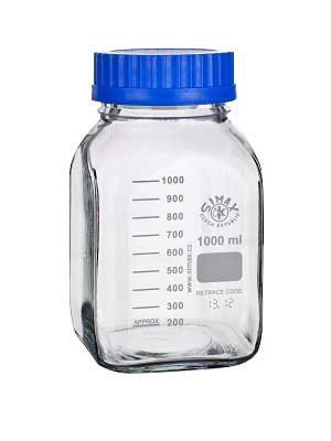 SIMAX® Laboratory bottle, GL 80, square, with PP screw cap and PP pouring ring, Boro 3.3