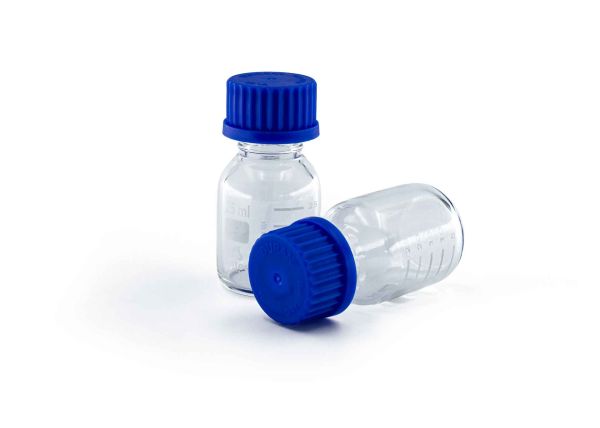Laboratory bottle, 25 mL, GL 25, clear, boro 3.3, graduated, with cap