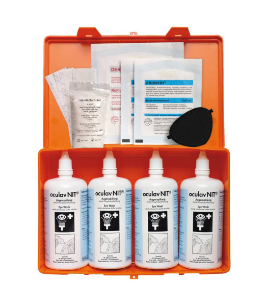 oculav NIT® Box, mit 4 Flaschen Sterillösung und Sofortset Augenverletzungen