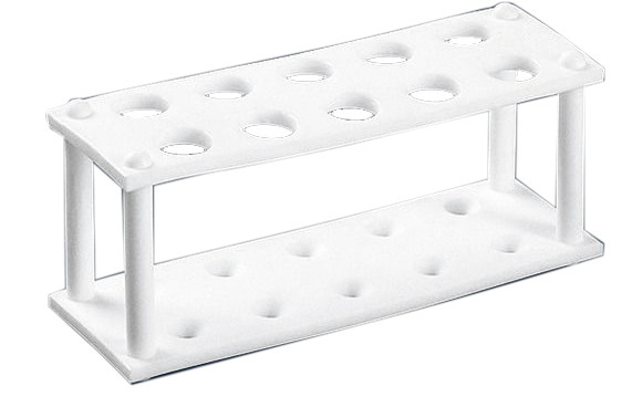 Test tube rack, PTFE for 10 tubes up to 19 mm Ø, 180x60x70 mm