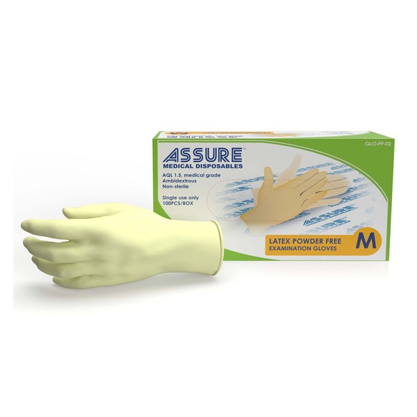 ASSURE Latex-Untersuchungshandschuhe, Gr. M, puderfrei, unsteril, 100 Stück