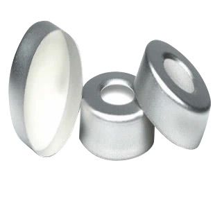 Headspace Bördelkappen, 20 mm, Aluminium silber, Loch, Septum PTFE/Silikon, 100 Stück