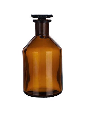 Reagent bottle, narrow neck, amber, with glass stopper