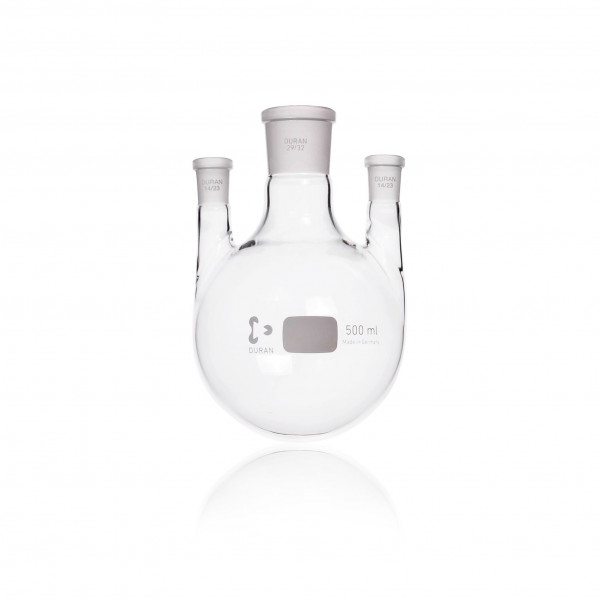 DURAN® Round bottom flask, three necks, Center NS 29/32, Side NS 14/23, 500 mL