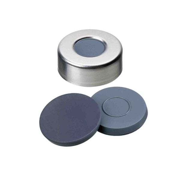 Crimp caps ND20, with hole, septum Butyl/PTFE, grey, 100 pieces