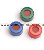 Cap, screw top, green, PTFE/red silicone