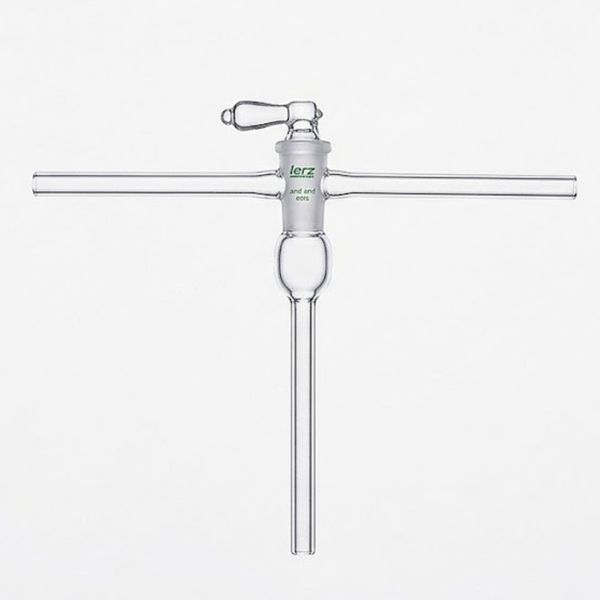 Zweiweg-Hochvakuumhahn mit hohlem Glasküken, T-förmige Schenkel