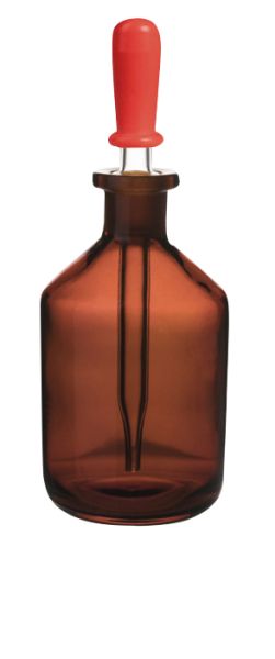 Tropfflasche, Natron-Kalk-Glas, braun, mit Tropfpipette und Gummihütchen
