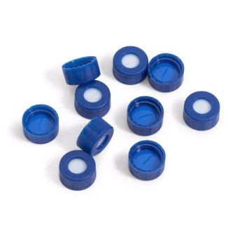 Cap, screw, blue, preslit PTFE/silicone, 100 pieces