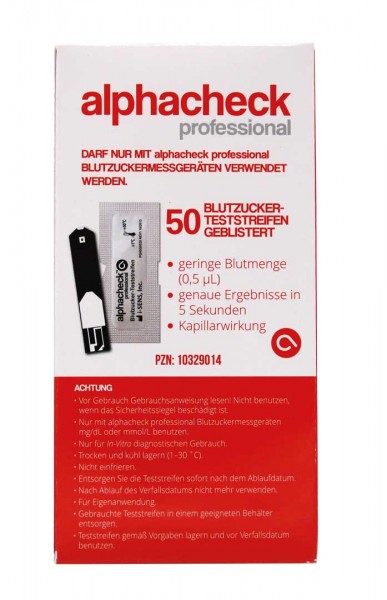 alphacheck professional blood glucose test strips, blistered
