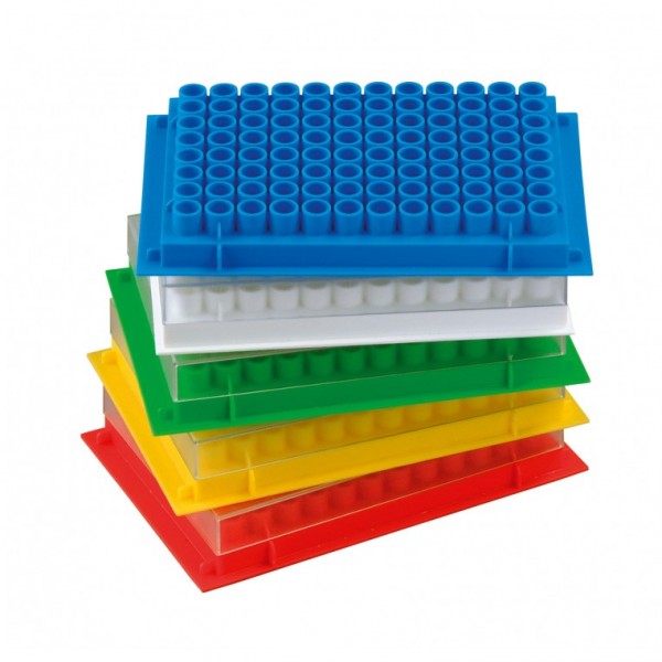 96-well PCR-Rack, Mix-Pack je 2 x blau, grün, gelb, rot, weiß