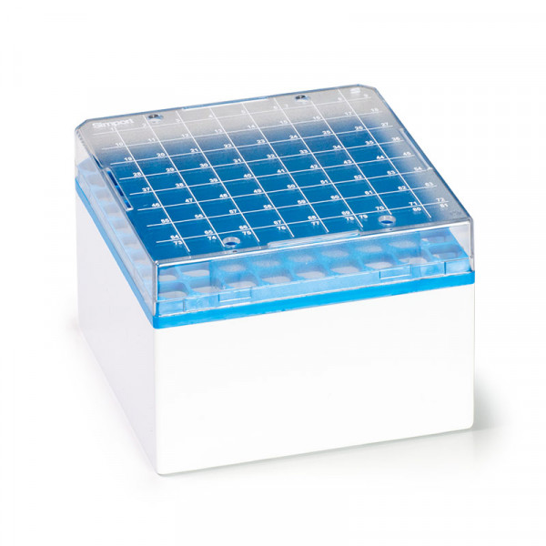 Cryobox with lid, for 81 tubes