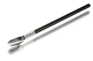 Weighing Scoop, 155 mm, width of scoop 9 mm, plastic handle, nickel plated brass