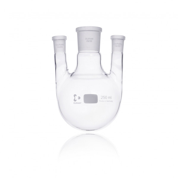 DURAN® Round bottom flask, three necks, Center NS 29/32, Side NS 14/23, 250 mL