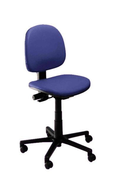 Laboratory chair, 47-64 cm, blue PVC cover, castors