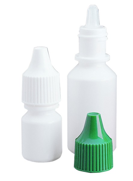 Dropper bottles, white LDPE, assorted colored screw closure