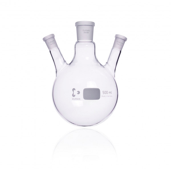 DURAN® Round bottom flask, three necks, Center NS 24/29, Side NS 14/23, 500 mL