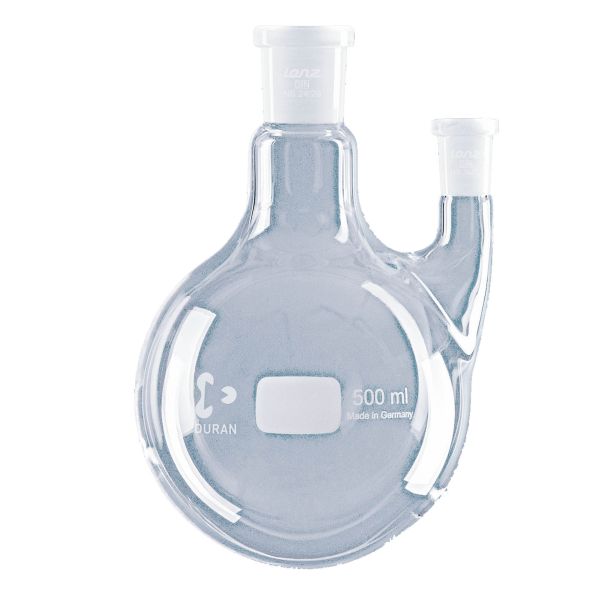 Zweihalskolben aus DURAN®, Seitenhals gerade