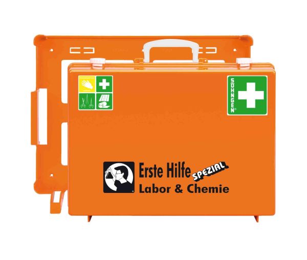 Erste-Hilfe-Koffer Spezial Labor & Chemie, gefüllt nach DIN 13 157, orange