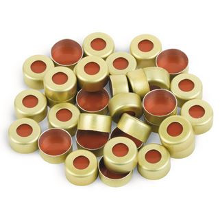 Bördelkappen aus Aluminium mit Septa aus PTFE/rotem Gummi, gelb, 2,0 ml, 11 mm, 100 Stück