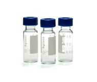 Certified, pre-assembled screw top vial pack, 2 mL, clear vials with write-on spot, PTFE/red rubber septa, blue caps, 100/pk