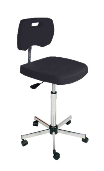 Laboratory chair with castors, 45-58 cm, black PU seat