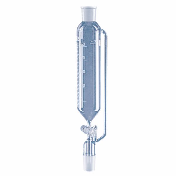 Dropping funnel, cylindrical, with glass plug and pressure equalizing tube