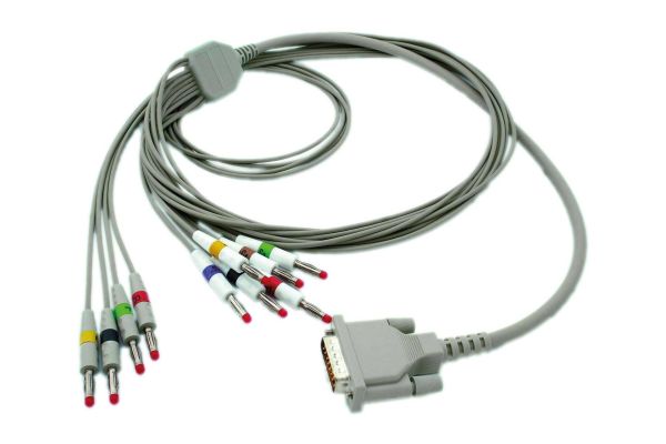EKG-Kabel mit 10 Elektrodenleitungen mit 4mm Bananensteckeranschluss, Länge 1,53 m