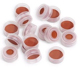 Cap, snap, clear, clear PTFE/red silicone septa, cap size: 11 mm, 100 pieces