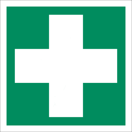 Rettungszeichen DIN 4844 Symbol Kreuz, grün 200 x 200 mm