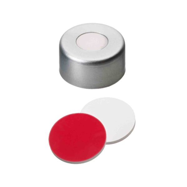 UltraClean Bördelkappen, 11 mm, mit Loch, Septum Silikon weiß/PTFE rot, 100 Stück