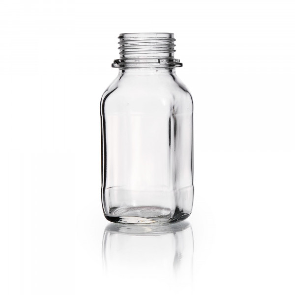 Square screw top bottle, clear glass, GL 32