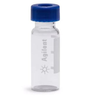 Vial pack, screw top, pre-assembled, clear vials with write-on spot, blue caps, certified, PTFE/silicone/PTFE septa, 2 mL, 100 pieces