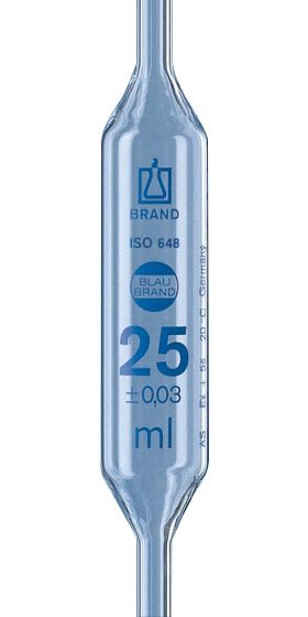 Bulb pipettes, BLAUBRAND®, 20 mL, yellow, class AS, 2 marks, AR-GLAS®, DE-M