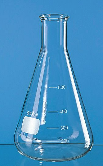 Erlenmeyer flask, narrow neck, Boro 3.3, 100 mL, with beaded rim and graduation
