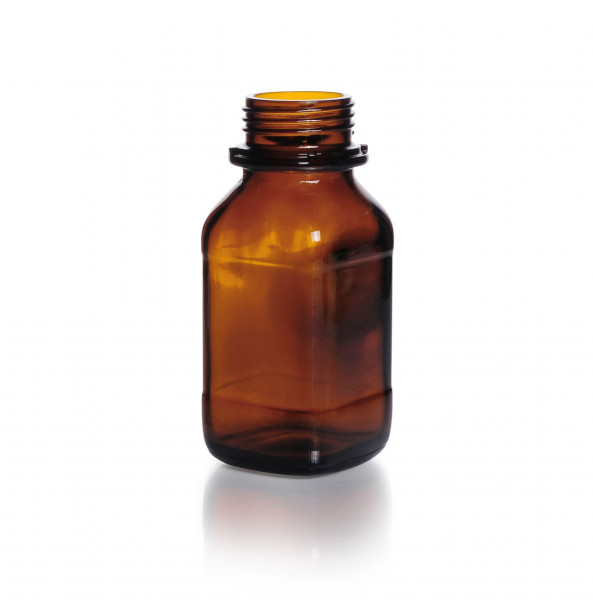 Square screw top bottle, amber glass