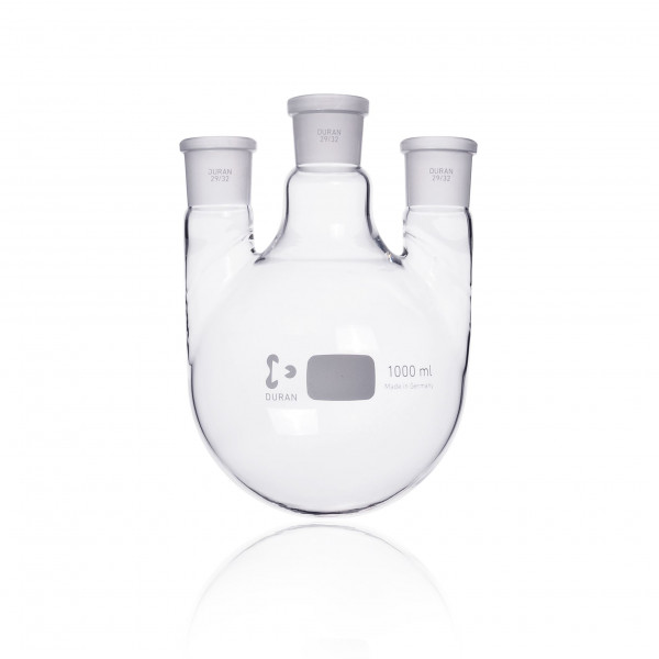 DURAN® Round bottom flask, three necks, Center NS 29/32, Side NS 29/32, 1,000 mL