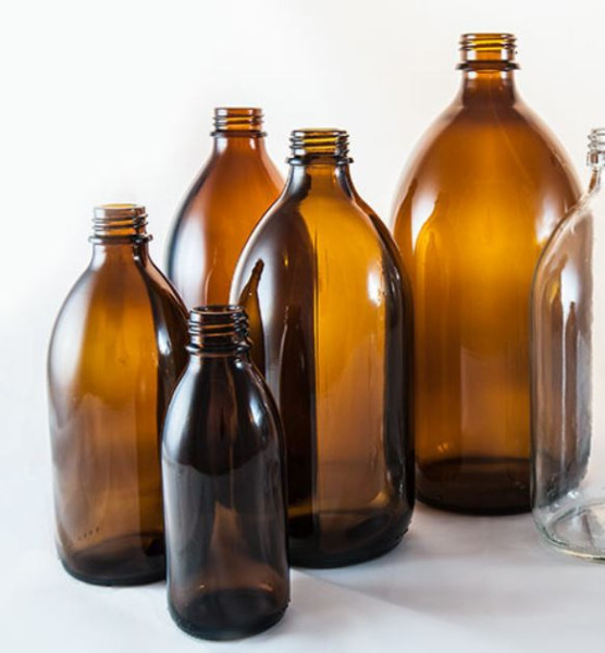 Narrow neck bottles, amber glass, no cap